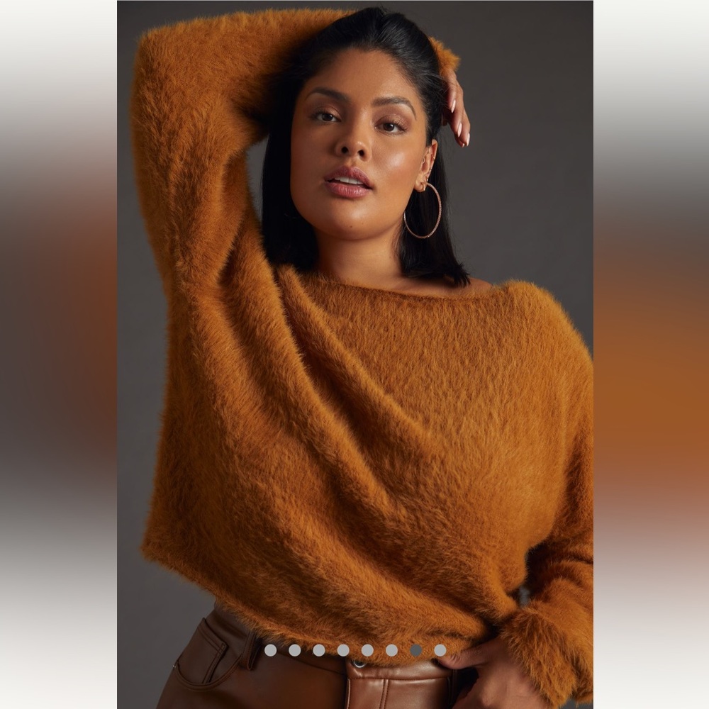 Pilcro Burnt Orange Fuzzy Crew Neck Sweater